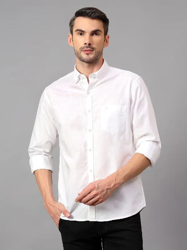 Men's Patterned Casual Shirts for Relaxed StylingMen's White Casual Self Textured Full Sleeve Shirt