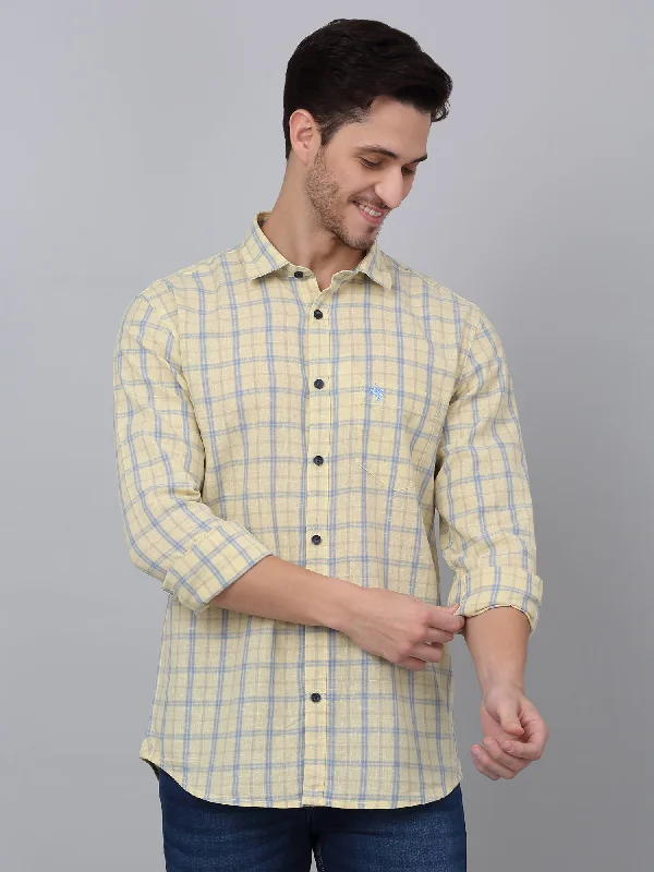 Men's Pattern-Play Shirts for a Fun TwistMen's Yellow Casual Medium Checks Full Sleeve Shirt