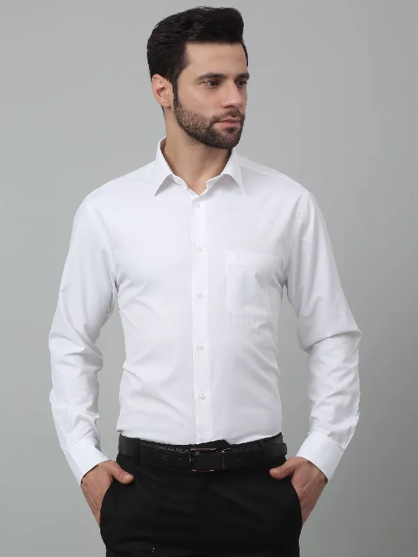 Men's Minimalist Shirts for a Clean LookMen's White Formal Self Textured Full Sleeve Shirt