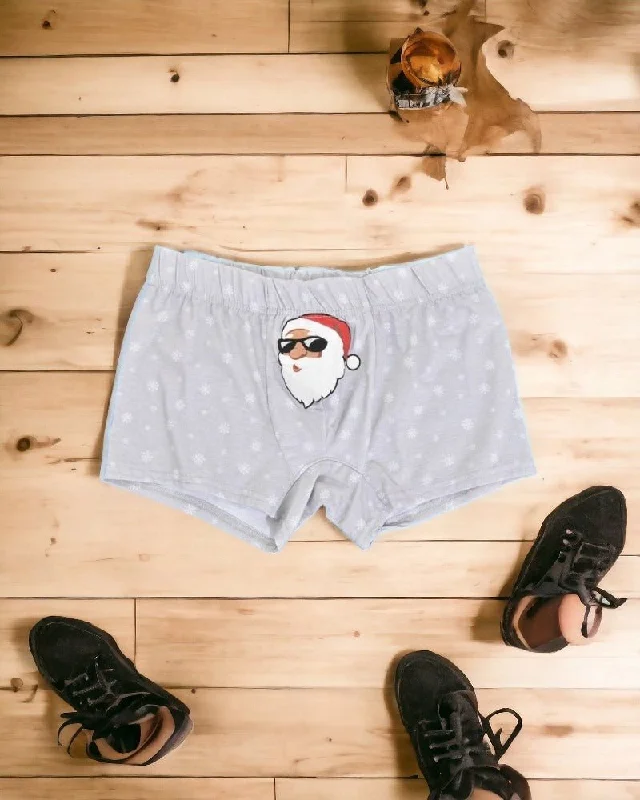 Men's Button-Fly Pants for a Traditional TouchGrey Santa Print Boxer Shorts