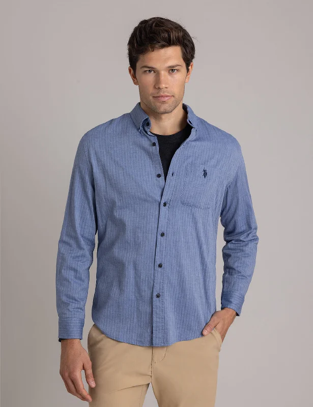 Men's Iron-Free Shirts for Wrinkle-Resistant WearCOTTON HERRINGBONE TWILL LONG SLEEVE SHIRT