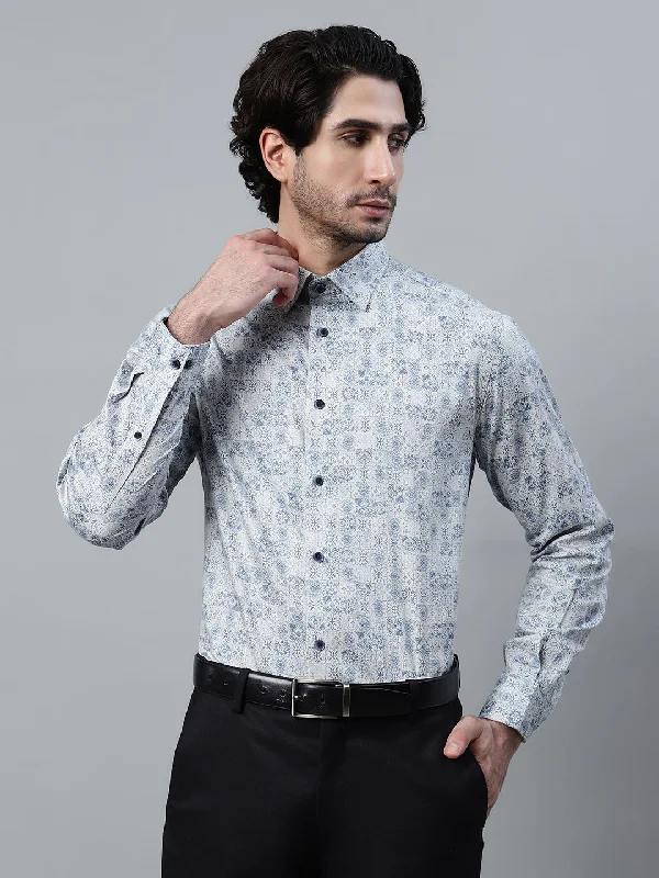 Men's Dressy Button-Down Shirts for Formal OccasionsMen's Grey Printed Full Sleeve Partywear Shirt