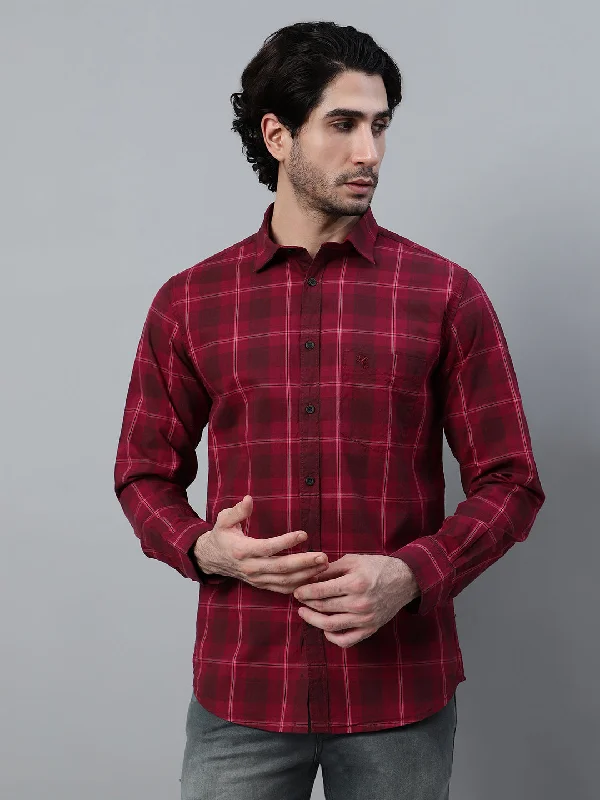 Men's Collared Shirts for Formal OccasionsMen's Maroon Checkered Full Sleeve Casual Shirt