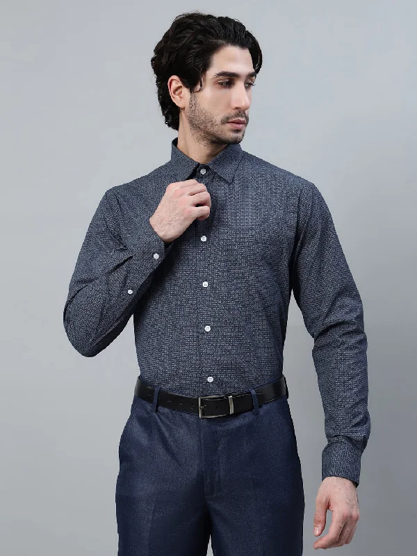 Men's Limited Edition Shirts for ExclusivityMen's Navy Blue Printed Full Sleeve Formal Shirt