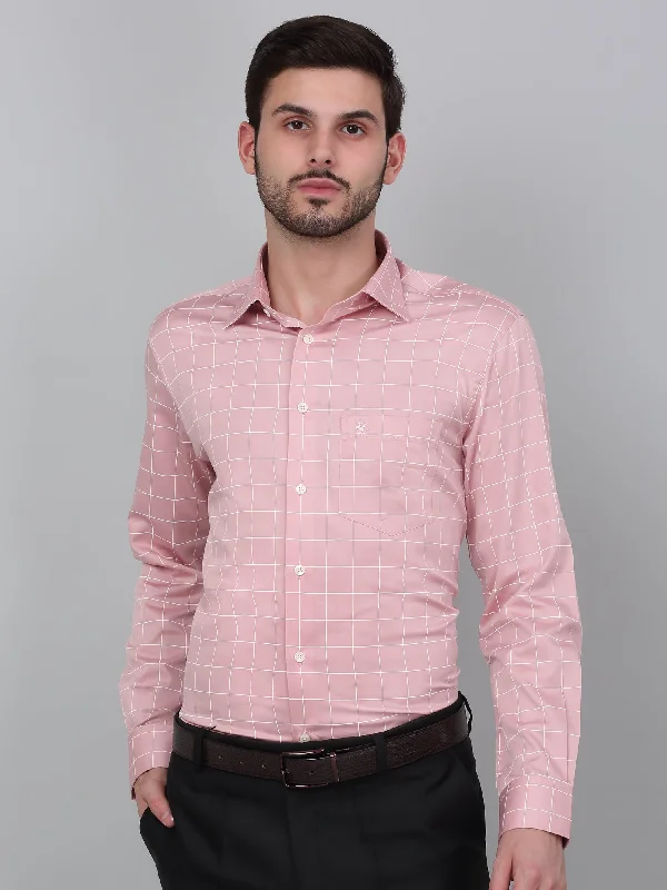 Men's Fishing Shirts for Water SportsMen's Pink Checkered Full Sleeve Formal Shirt