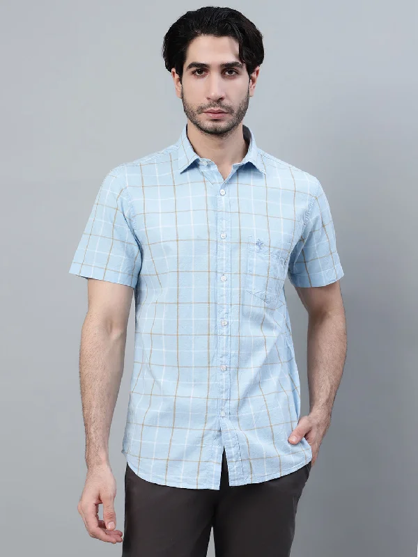 Men's Essential Dress Shirts for Everyday WearMen's Sky Blue Checkered Half Sleeve Casual Shirt