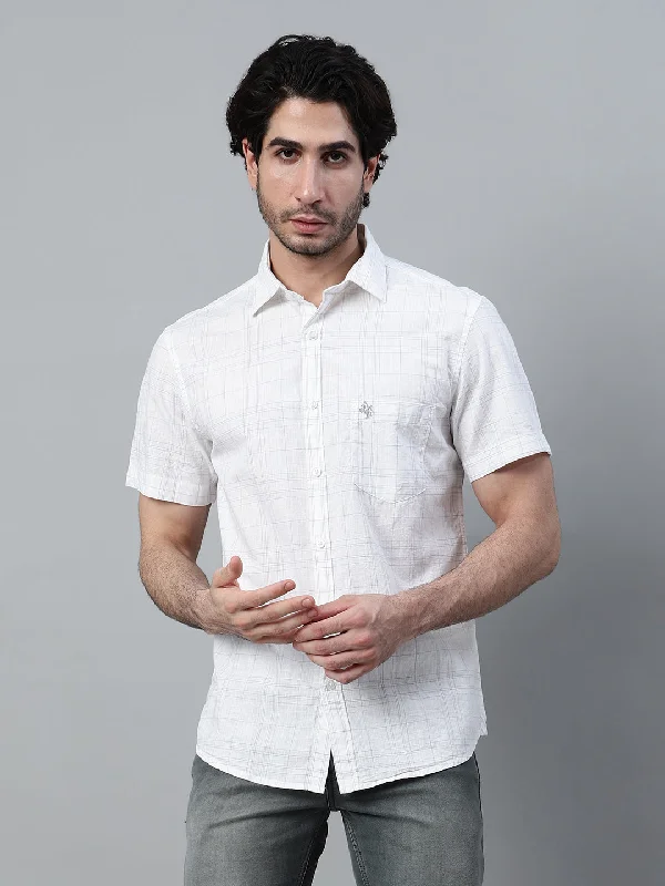 Men's Neutral-Tone Shirts for Versatile StylingMen's White Checkered Half Sleeve Casual Shirt