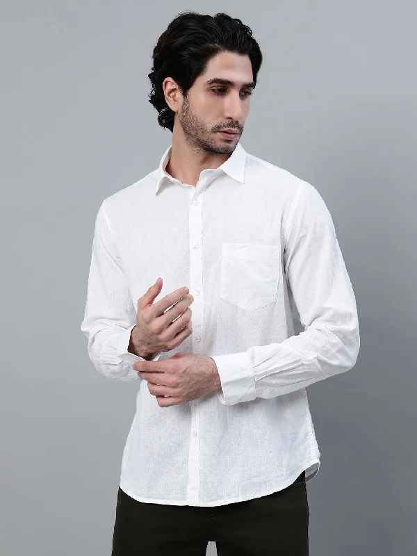 Men's Dressy Button-Down Shirts for Formal OccasionsMen's White Solid Full Sleeve Casual Shirt