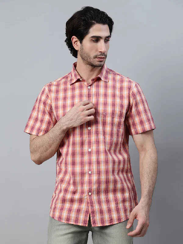 Men's Layering Shirts for Seasonal TransitionsMen's Yellow Checkered Half Sleeve Casual Shirt