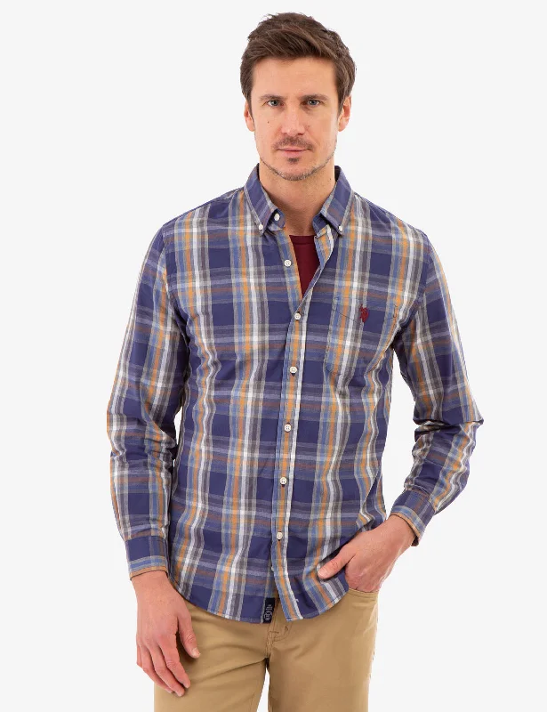 Men's Sleeveless Shirts for Summer ComfortPEACHED POPLIN PLAID LONG SLEEVE SHIRT