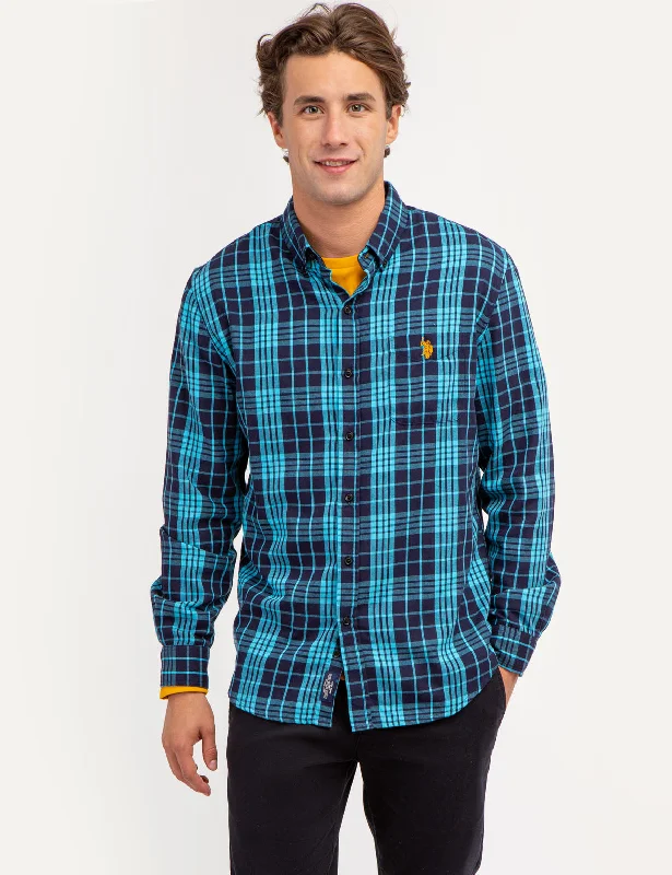 Men's Insulated Shirts for Cold WeatherPEACHED TWILL YARN DYE PLAID SHIRT