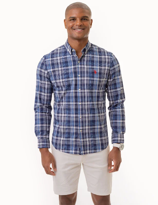 Men's Oxford Shirts for a Preppy StylePLAID LONG SLEEVE WOVEN SHIRT WITH POCKET