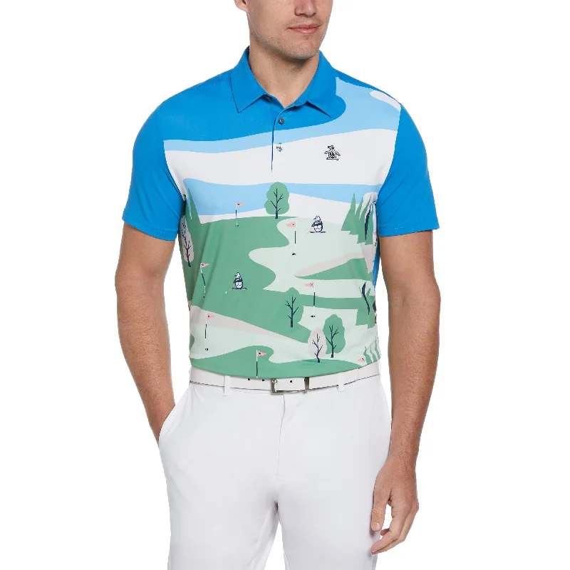 Men's Shirts with Pin Collars"Pete On The Course" Novelty Print Golf Polo