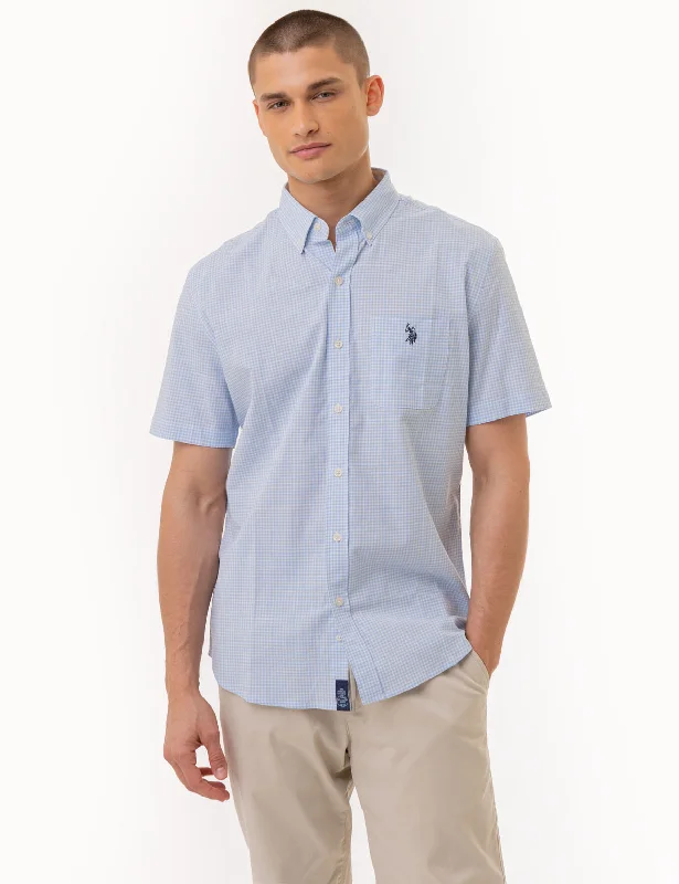 Men's Rugby Shirts for a Sporty LookSHORT SLEEVE GINGHAM SHIRT WITH POCKET