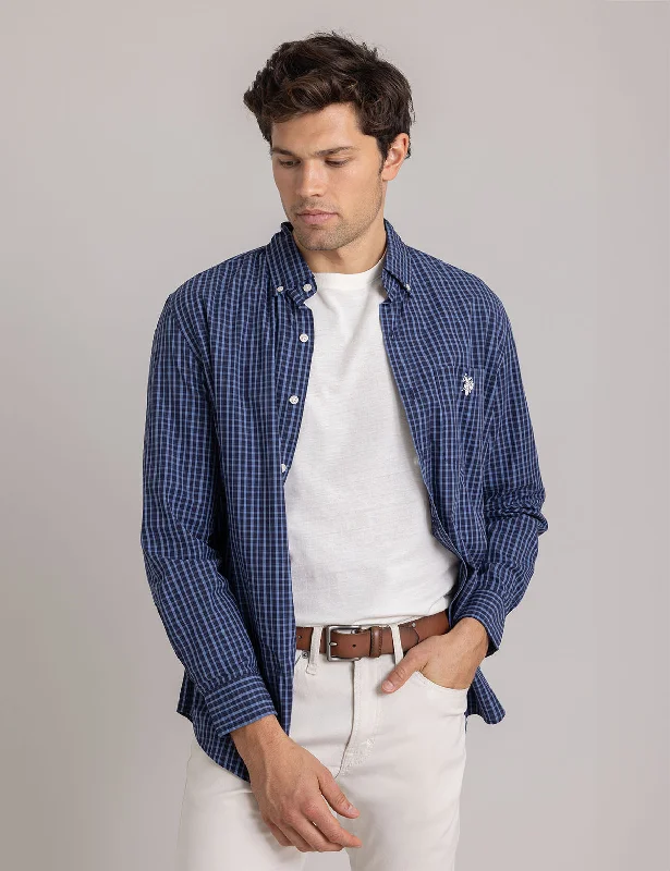 Men's Designer Shirts for a Statement PieceSMALL PLAID PEACHED POPLIN SHIRT