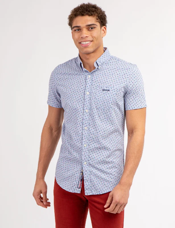 Men's Skinny-Fit Shirts for a Trendy LookSTAR PRINT POPLIN SHORT SLEEVE SHIRT WITH POCKET