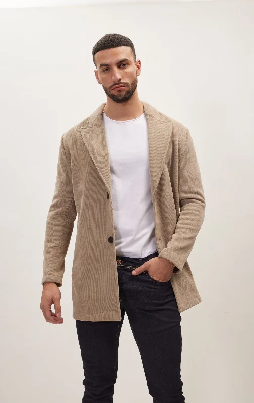 Men's Coats with Flannel LiningRelaxed Corduroy Button Closure Jacket - Beige