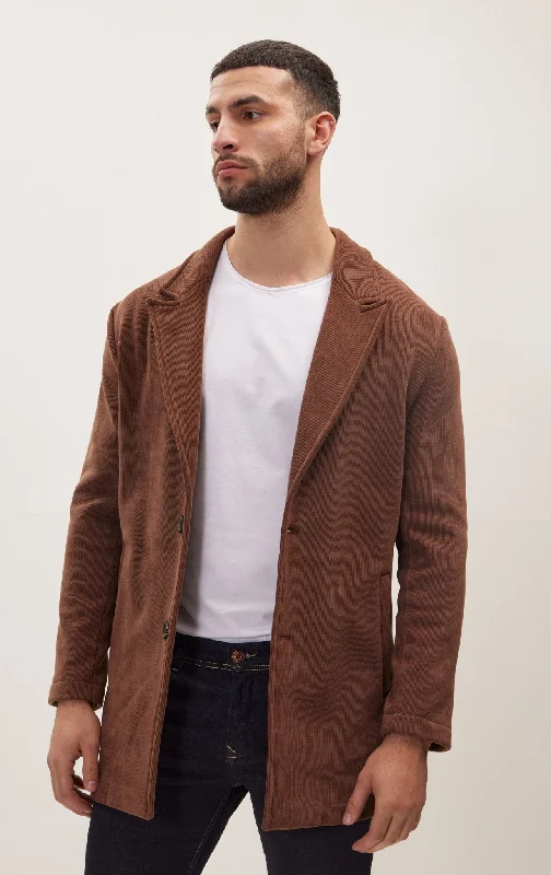 Warm Men's Down JacketsRelaxed Corduroy Button Closure Jacket - Brown