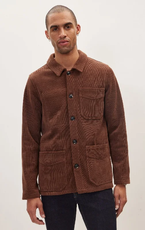 Men's Coats with Contrast StitchingRelaxed Corduroy Button Closure Jacket - Brown