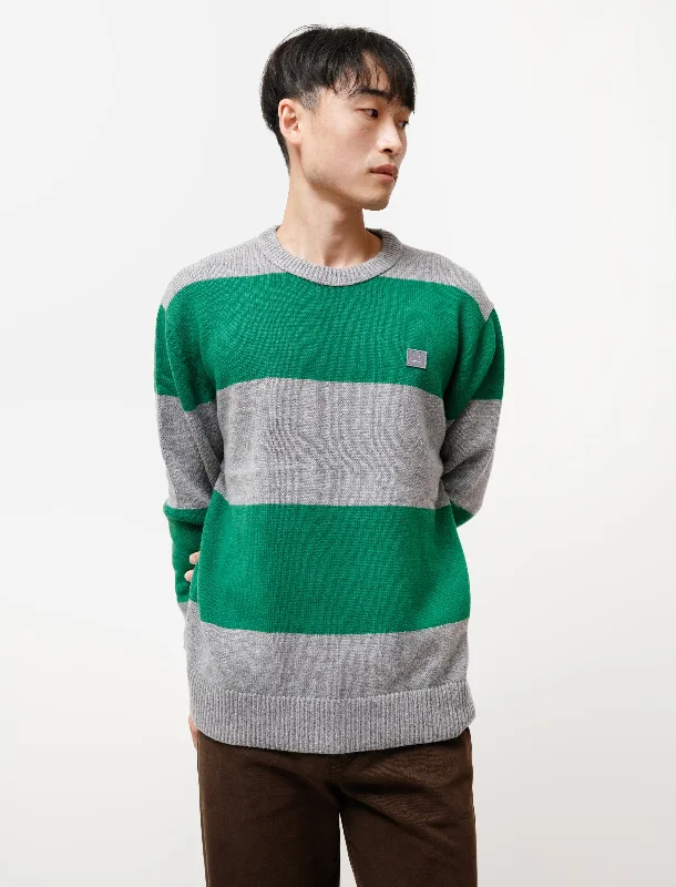 Men's Sweaters with Button-Up CollarsSweater Face Stripe Grey Melange Green