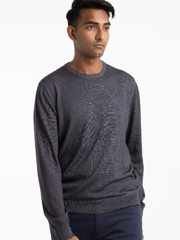 Men's Sweaters with Flat-Front DesignsAnthracite Grey Merino Wool Crewneck Sweater