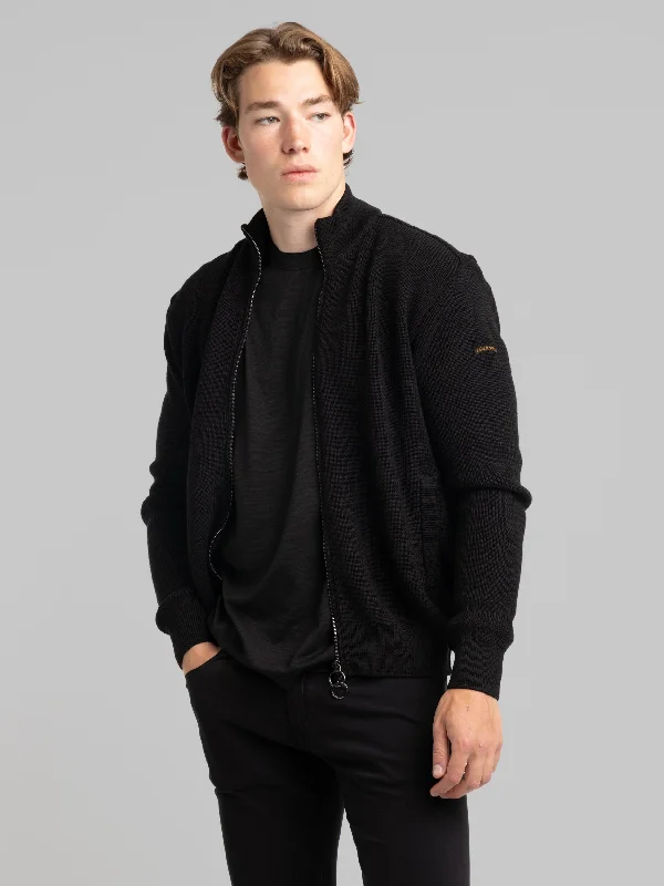 Men's Sweaters in Earthy TonesBlack Full Zip Ribbed Sweater