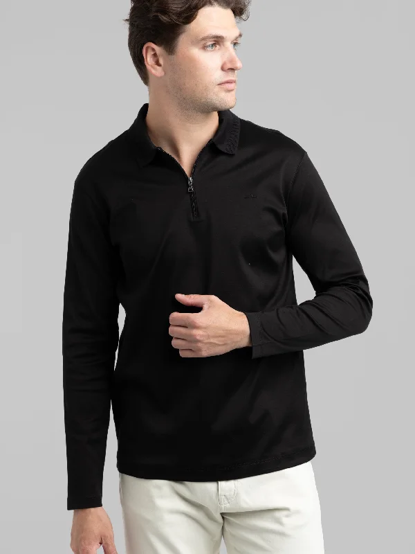 Athletic Men's Performance SweatersBlack Aqua Interlock Cotton Polo Shirt