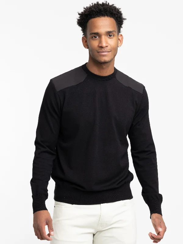 Fitted Men's Slim-Fit SweatersBlack Re-Wool Sweater with Shark Inlay