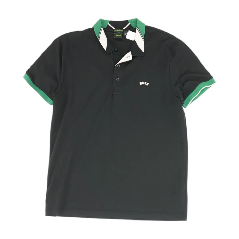 Men's Shirts with Patchwork PatternsBlack Solid Short Sleeve Polo