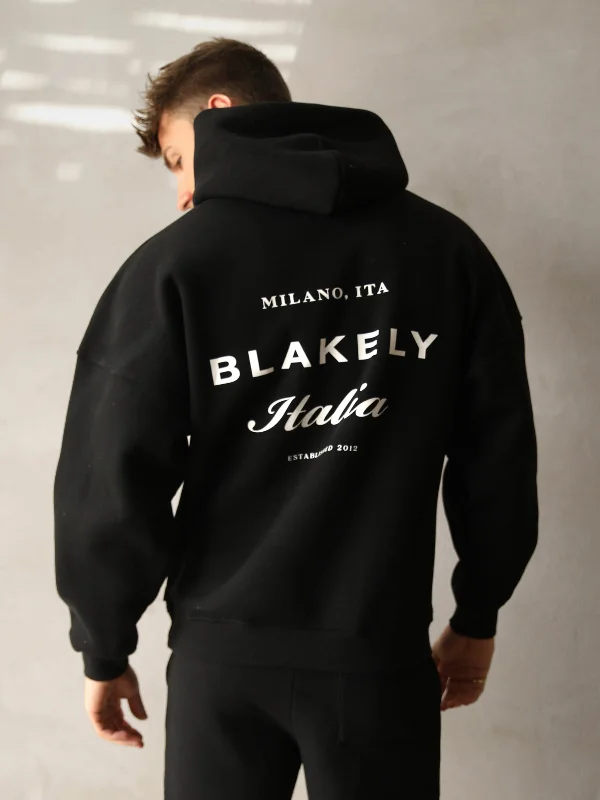 Men's Hoodies with High-Low HemlinesItalia Relaxed Hoodie - Black