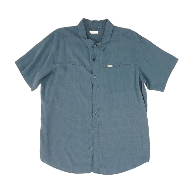 Men's Shirts with Plaid PatternsBlue Solid Short Sleeve Button Down