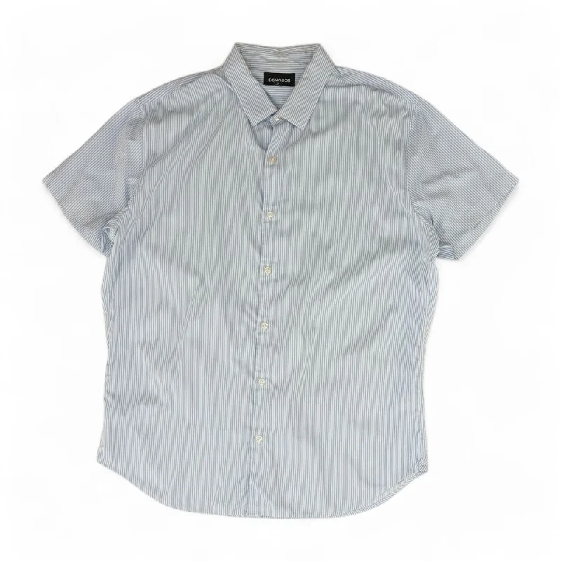 Men's Shirts with Velcro ClosuresBlue Striped Short Sleeve Button Down