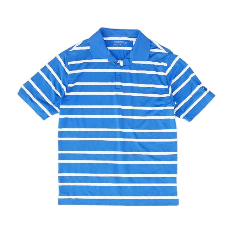 Men's Shirts with Pleated HemlinesBlue Striped Short Sleeve Polo