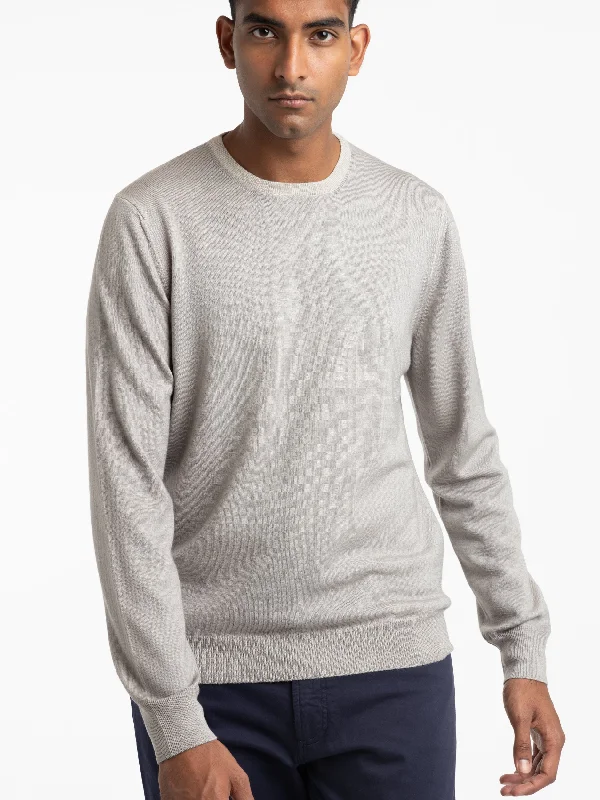 Men's Sweaters with Unique and Custom DesignsBone White Merino Wool Crewneck Sweater