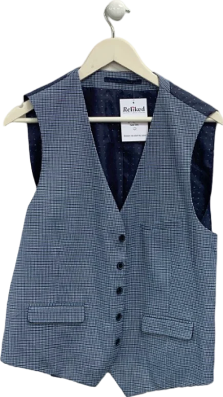 Men's Shirts with Zippered PocketsBurton Navy Blue Wool Blend Checked Waistcoat L