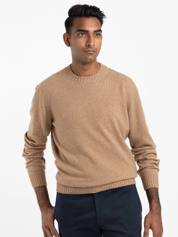 Men's Sweaters with Pockets and ZippersCamel Brown Felt Cashmere Sweater