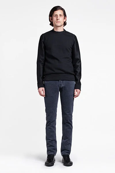 Men's Sweaters with Ribbed CuffsMesh Sleeve Crew Black