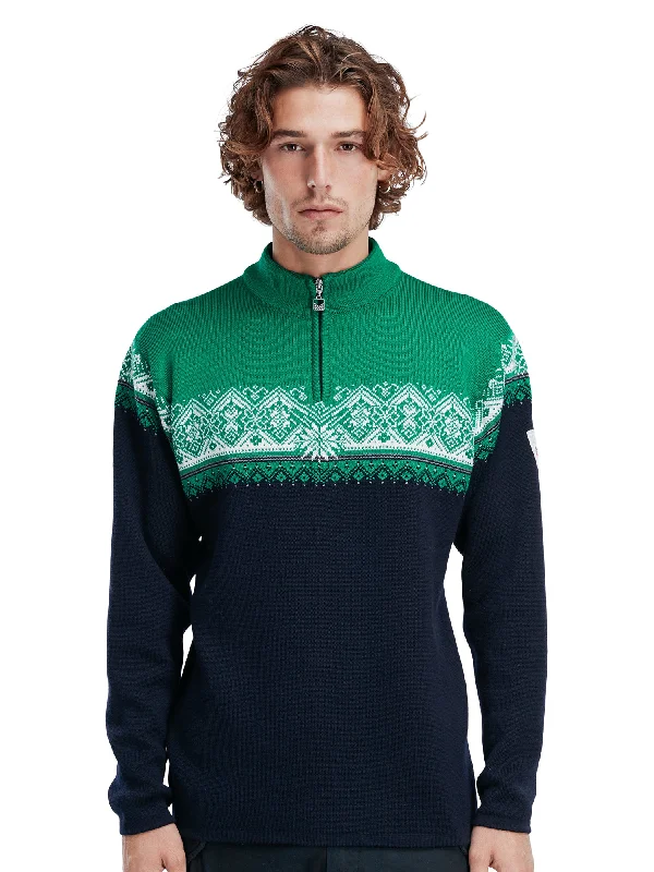 Solid-Colored Men's SweatersDale of Norway - Moritz Men's Sweater - Navy/Brightgreen