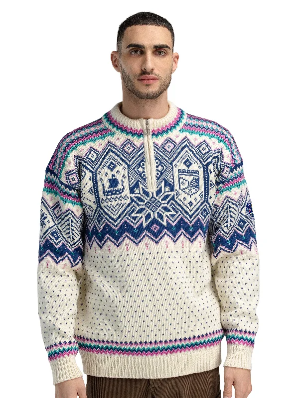 Lightweight Men's Cardigan SweatersDale of Norway - VM Trondheim Men's Sweater - Off-White/Indigo