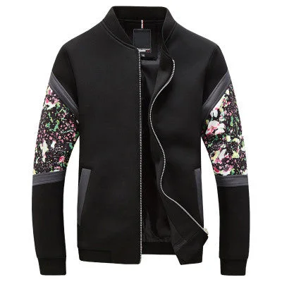 Men's Sweaters with High-Low HemlinesFloral College Zip-up