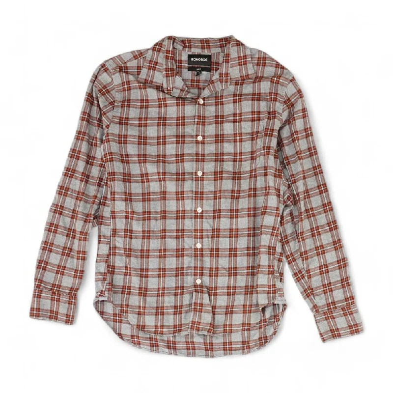 Stylish Men's HenleysGray Plaid Flannel Button Down