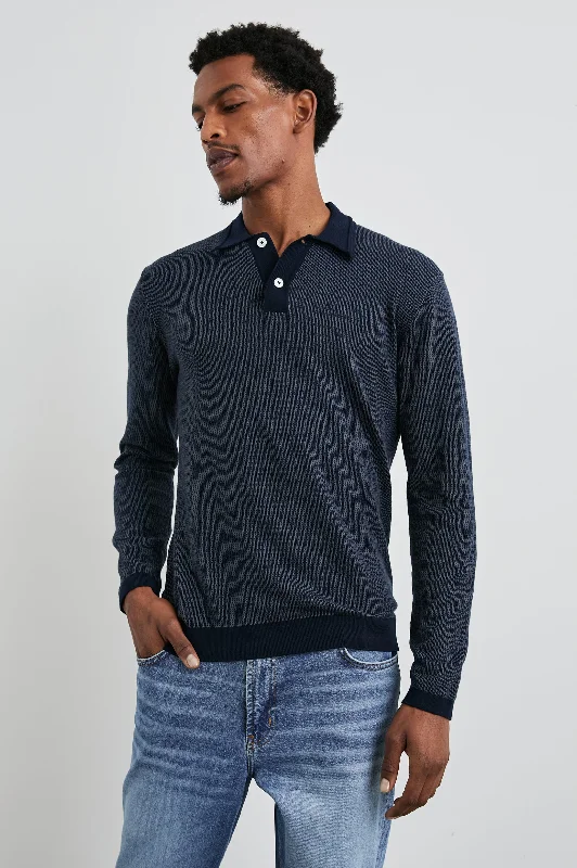 Men's Sweaters with Built-In ScarvesGREENWICH SWEATER - NAVY BROQUADE