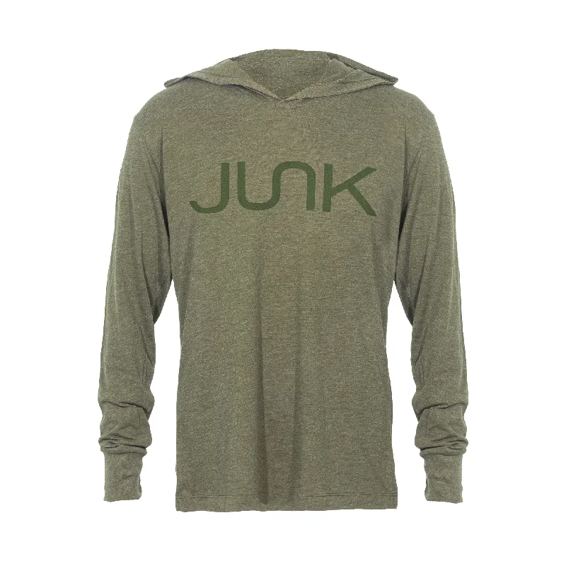 Men's Hoodies with Extra-Long SleevesJUNK Tri-Blend Military Green Hooded Tee