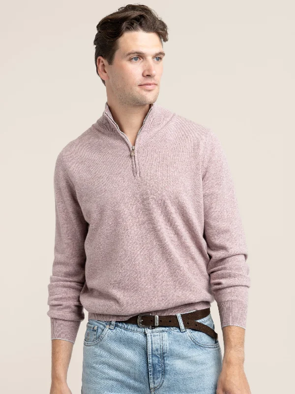 Elegant Men's Shawl-Collar SweatersMauve Pink Cashmere Quarter Zip Sweater