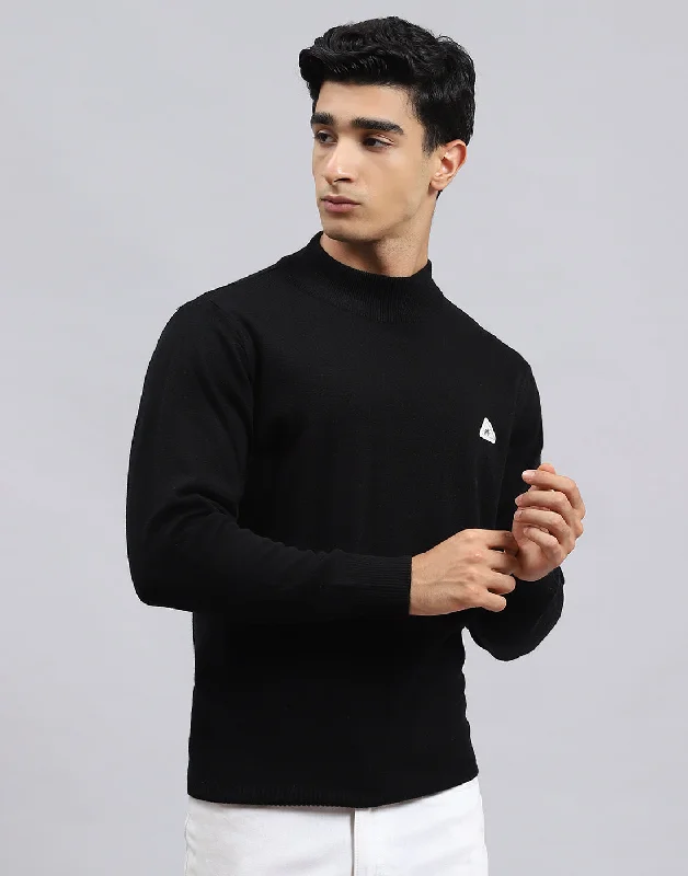 Men's Sweaters in Earthy TonesMen Black Solid Turtle Neck Full Sleeve Pullover