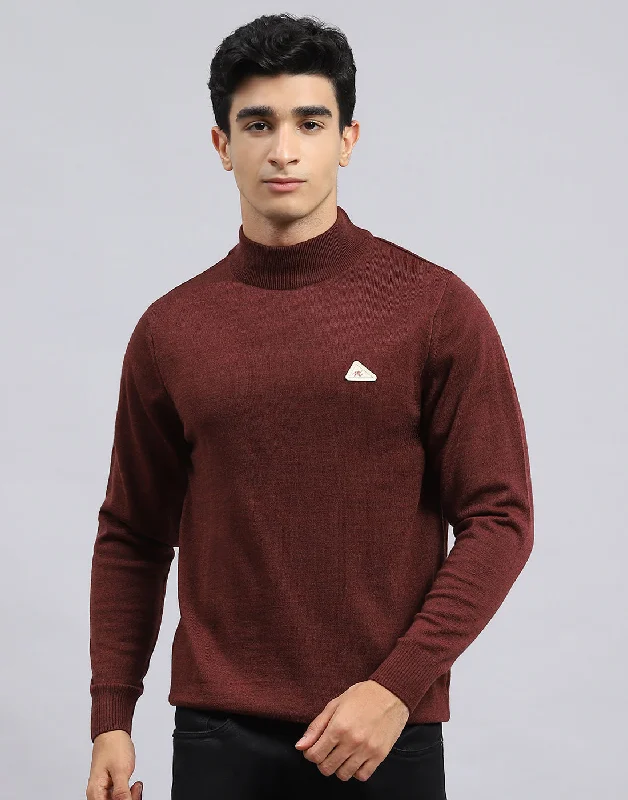 Men's Sweaters with SnapsMen Rust Solid Turtle Neck Full Sleeve Pullover