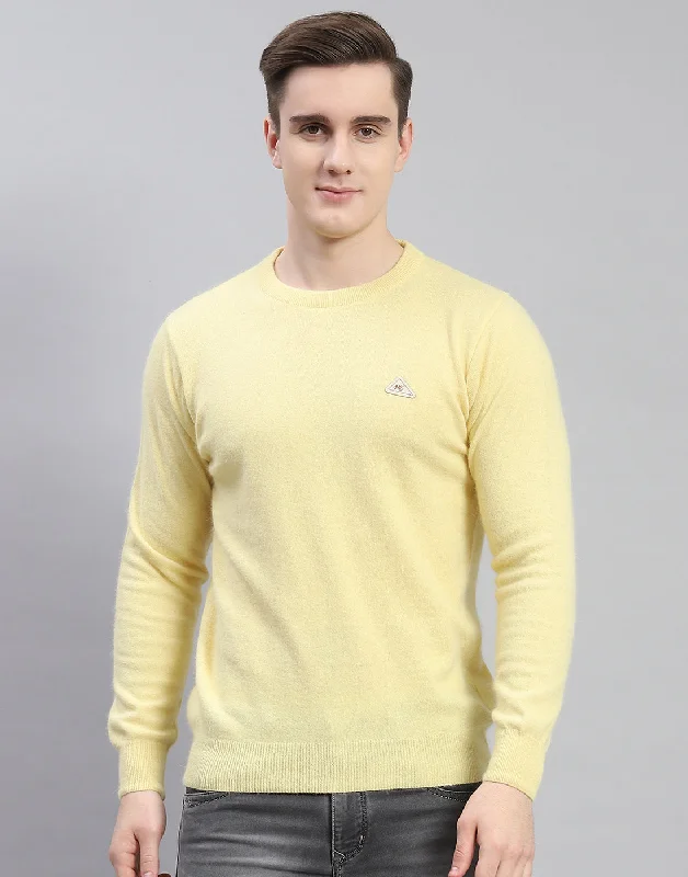 Men's Sweaters with Short SleevesMen Yellow Solid Round Neck Full Sleeve Pullover