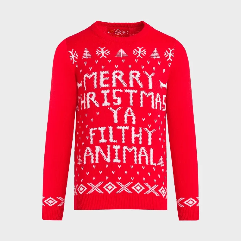 Fashionable Men's Crew-Neck SweatersMerry Christmas Ya Filthy Animal Jumper