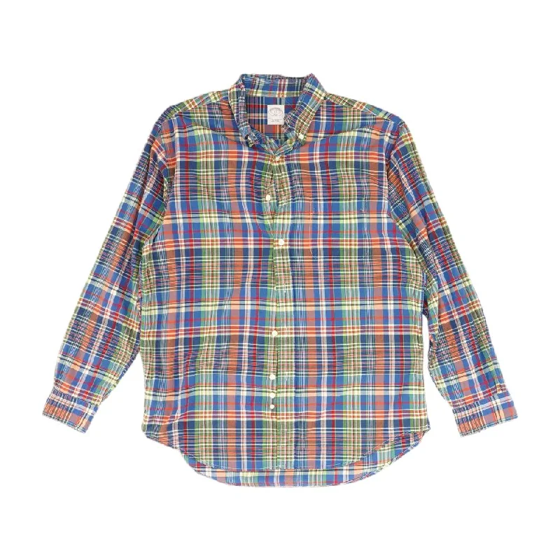 Men's Shirts with Moisture-Wicking FabricMulti Plaid Long Sleeve Button Down