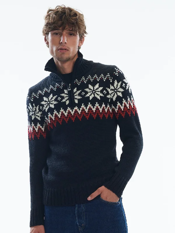 Men's Sweaters with Three-Quarter SleevesDale of Norway - Myking Men's Sweater - Black/Raspberry